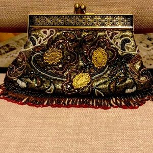 Beaded clutch with bronze chain